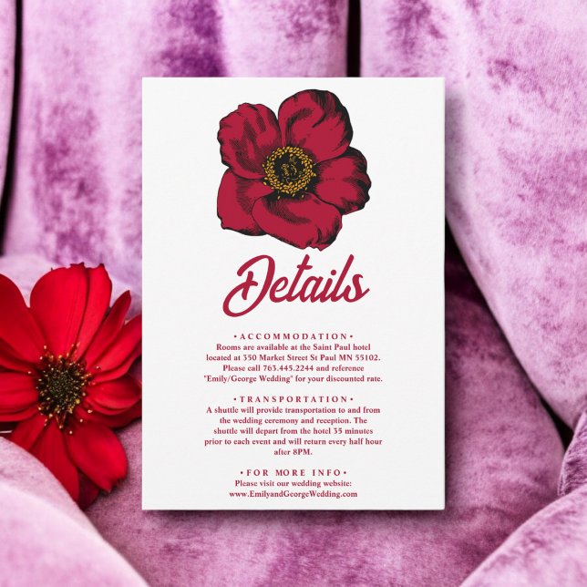 Tarjeta De Recepción Elegante Boda floral burdeos rojo rosa romántico (Subido por el creador)