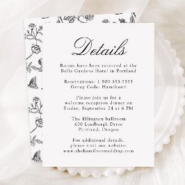 Tarjeta De Recepción Elegante Boda floral Chinoiserie negra