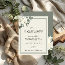 Tarjeta De Recepción Elegante Boda Floral Crema Verde Oliva Vintage