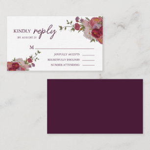 Tarjeta De Recepción Elegante Boda Floral de Bosques de Borgoña RSVP