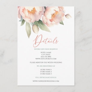 Tarjeta De Recepción Elegante Boda floral de color acuático Peony de Ru