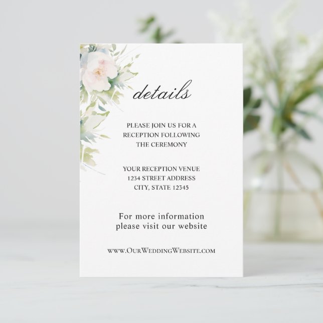 Tarjeta De Recepción Elegante Boda floral de flores blancas (Anverso de pie)