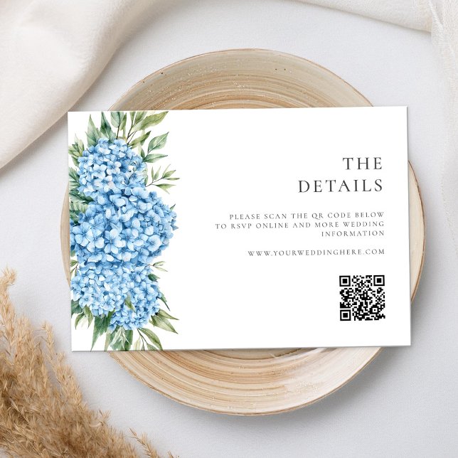 Tarjeta De Recepción Elegante Boda floral de Hydrangea azul (Subido por el creador)