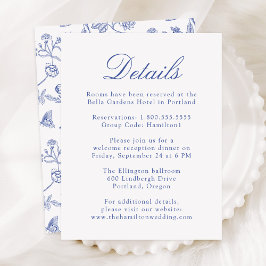 Tarjeta De Recepción Elegante Boda floral de la Chinoiserie azul