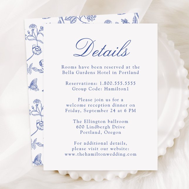 Tarjeta De Recepción Elegante Boda floral de la Chinoiserie azul (Subido por el creador)