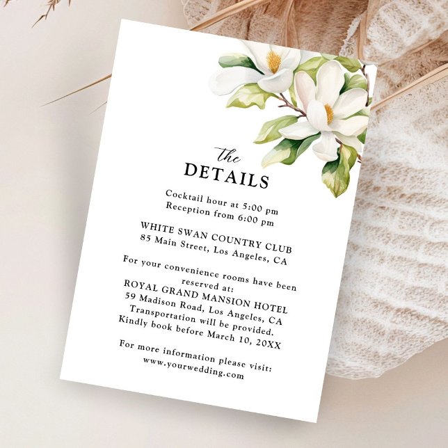 Tarjeta De Recepción Elegante Boda floral de Magnolia blanca (Subido por el creador)