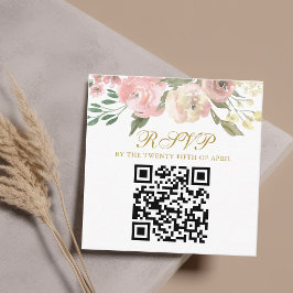 Tarjeta De Recepción Elegante Boda floral de oro rosa QR Código RSVP