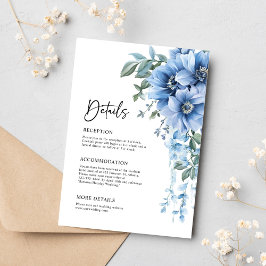 Tarjeta De Recepción Elegante Boda Floral Dusty Azul Detalles
