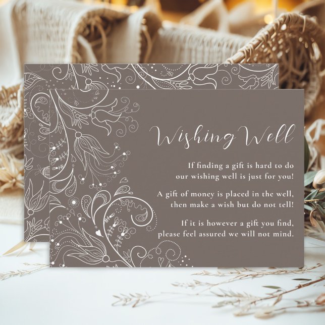 Tarjeta De Recepción Elegante Boda floral Dusty Brown Desearía Bien (Subido por el creador)