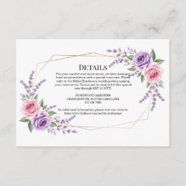 Tarjeta De Recepción Elegante boda floral geométrica de lavanda y rosa