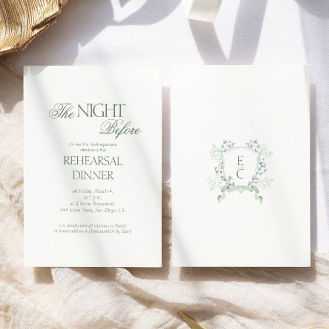 Tarjeta De Recepción Elegante Boda Floral Monograma Ensayo Cena (Subido por el creador)