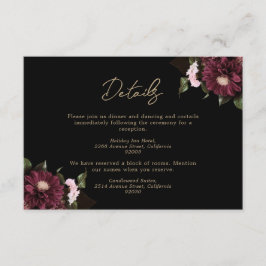 Tarjeta De Recepción Elegante Boda floral negro de Borgoña