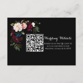 Tarjeta De Recepción Elegante Boda floral negro sitio web código QR