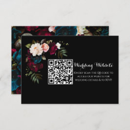 Tarjeta De Recepción Elegante Boda floral negro sitio web código QR