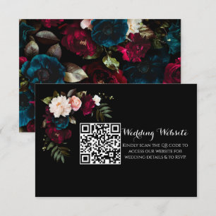 Tarjeta De Recepción Elegante Boda floral negro sitio web código QR