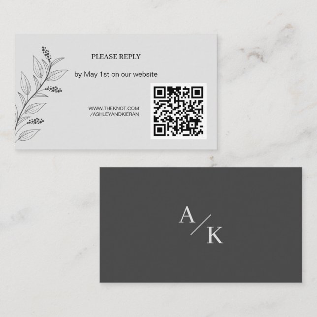 Tarjeta De Recepción Elegante Boda floral QR RSVP (Anverso / Reverso)