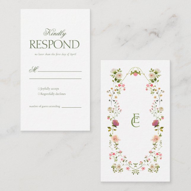 Tarjeta De Recepción Elegante Boda floral Rococo RSVP (Anverso / Reverso)