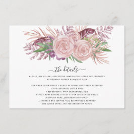 Tarjeta De Recepción Elegante Boda floral rosa
