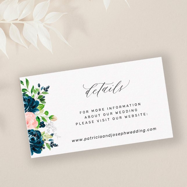 Tarjeta De Recepción Elegante boda floral rosa de la marina (Subido por el creador)