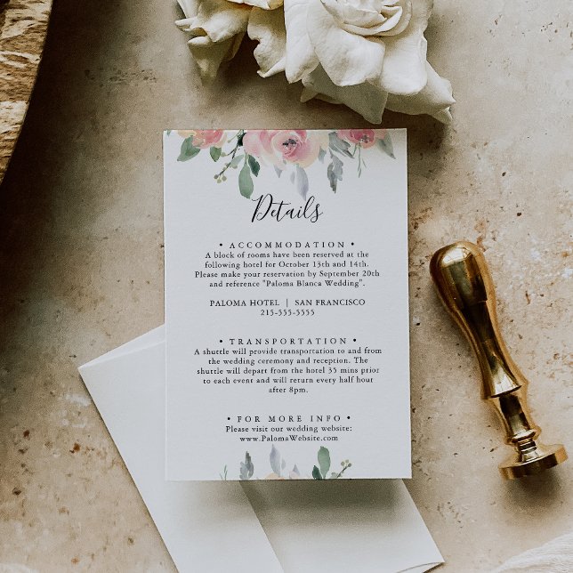Tarjeta De Recepción Elegante Boda floral rosa de Rubor (Subido por el creador)