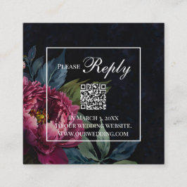 Tarjeta De Recepción Elegante Boda floral rosa oscuro código QR RSVP