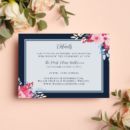 Tarjeta De Recepción Elegante Boda Floral Rosa y Azul Dusto