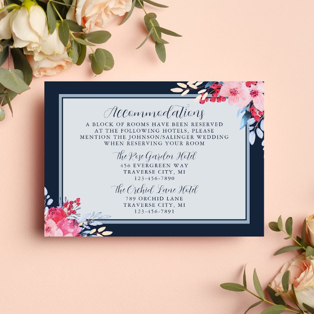 Tarjeta De Recepción Elegante Boda Floral Rosa y Azul Dusto (Subido por el creador)