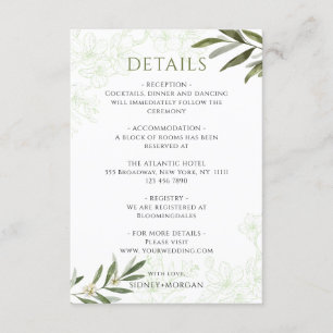 Tarjeta De Recepción Elegante Boda Floral Sage Green Olives