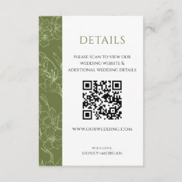 Tarjeta De Recepción Elegante Boda Floral Sage Verde Código QR Detalles