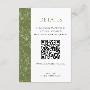 Tarjeta De Recepción Elegante Boda Floral Sage Verde Código QR Detalles