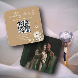 Tarjeta De Recepción Elegante Boda floral Sitio web QR código Foto RSVP