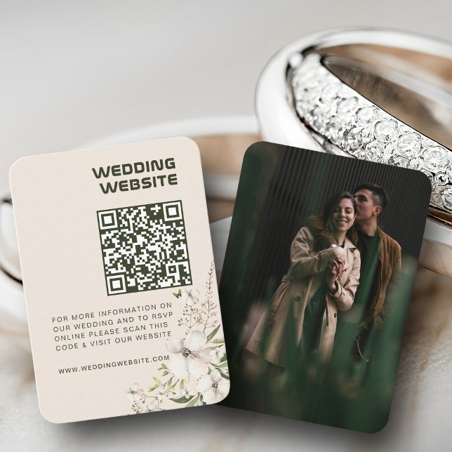 Tarjeta De Recepción Elegante Boda floral Sitio web QR código Foto RSVP (Subido por el creador)