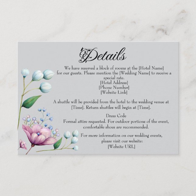 Tarjeta De Recepción Elegante Boda floral suave romance botánico (Anverso)