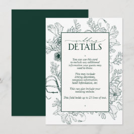 Tarjeta De Recepción Elegante Boda floral verde esmeralda detalles