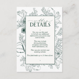 Tarjeta De Recepción Elegante Boda floral verde esmeralda detalles