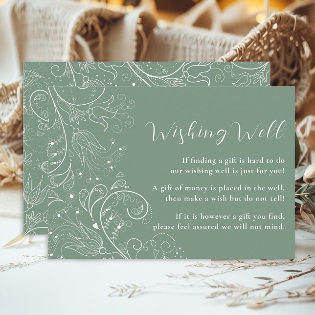 Tarjeta De Recepción Elegante Boda floral verde sabio muy deseable (Subido por el creador)