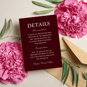 Tarjeta De Recepción Elegante Boda Formal Burgundy y Marfil