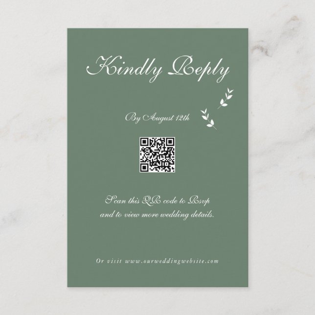 Tarjeta De Recepción Elegante Boda formal de escritura verde salada (Anverso)