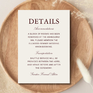 Tarjeta De Recepción Elegante Boda Formal Marfil y Borgoña