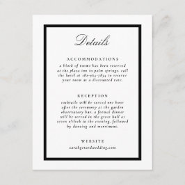 Tarjeta De Recepción Elegante Boda formal negro y blanco