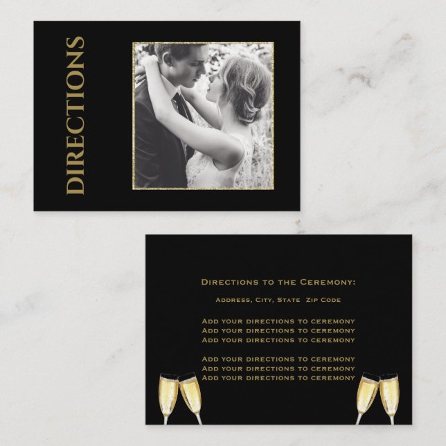 Tarjeta De Recepción Elegante Boda fotográfico dirección Champagne (Anverso / Reverso)