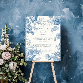 Tarjeta De Recepción Elegante Boda francés de tela azul floral