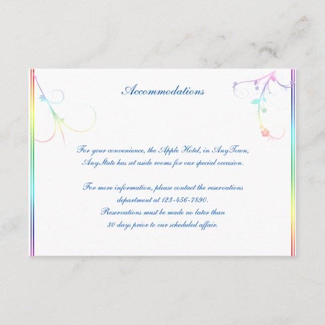 Tarjeta De Recepción Elegante Boda Gay Floral Arcoiris Insertar (Anverso)