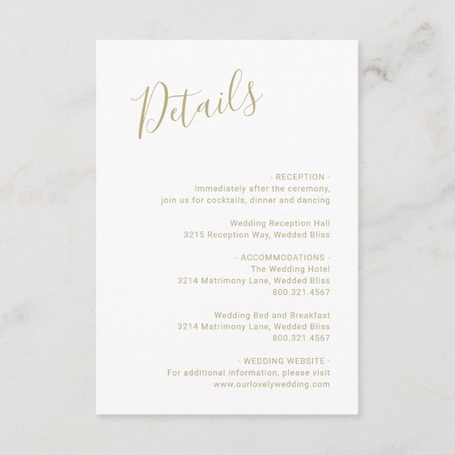 Tarjeta De Recepción Elegante Boda Gold Moderno (Anverso)