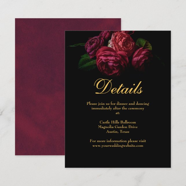 Tarjeta De Recepción Elegante Boda gótico floral oscuro Moody (Anverso / Reverso)