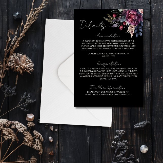 Tarjeta De Recepción Elegante Boda gótico negro floral (Subido por el creador)