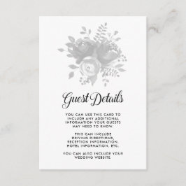 Tarjeta De Recepción Elegante Boda Gris Floral Detalles del huésped