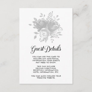 Tarjeta De Recepción Elegante Boda Gris Floral Detalles del huésped
