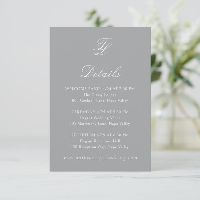 Tarjeta De Recepción Elegante Boda Gris Tradicional (Anverso de pie)