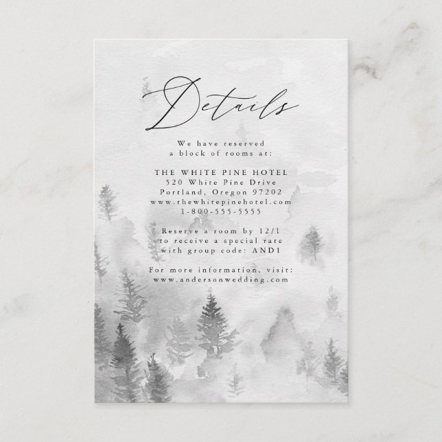 Tarjeta De Recepción Elegante Boda Gris Winter Forest (Anverso)